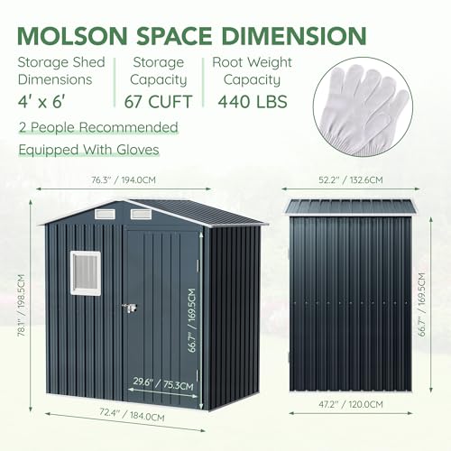 6x4FT Outdoor Steel Storage Shed with Clear Window, Lockable Doors, Weather-Resistant Metal Tool Shed for Garden, Backyard, Patio, and Utility Storage