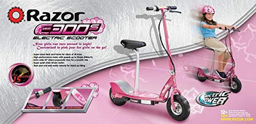 Razor E300S Seated Electric Scooter for Kids Ages 13+ - 9" Pneumatic Tires, Removable Seat, Up to 15 mph and 40 min of Ride Time