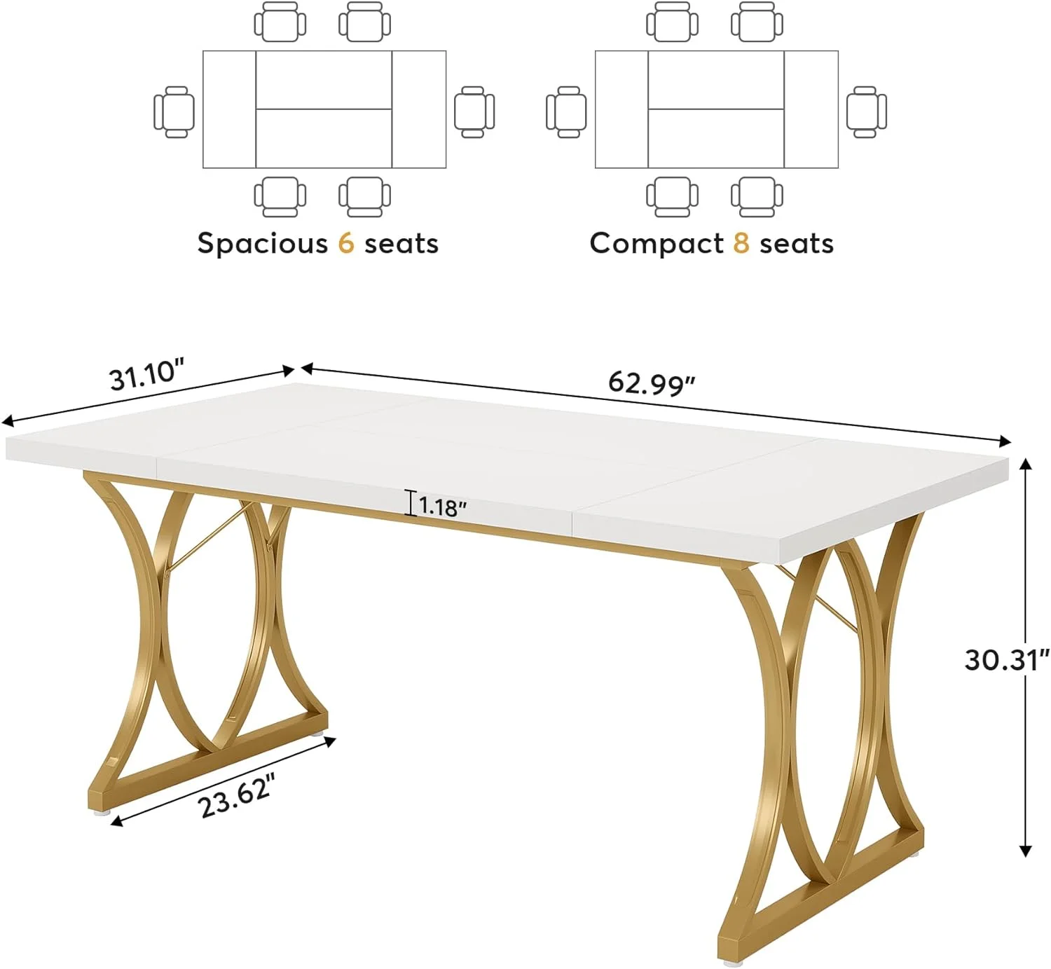 62.9 Inch Dining Table for 4-6 People,Kitchen Table Dinner Table for Dinning Room Kitchen