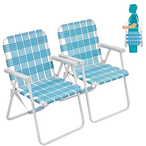 #WEJOY Folding Webbed Lawn Beach Chair - Heavy Duty Portable Outdoor Chair with Hard Armrest for Camping,Garden,Concerts