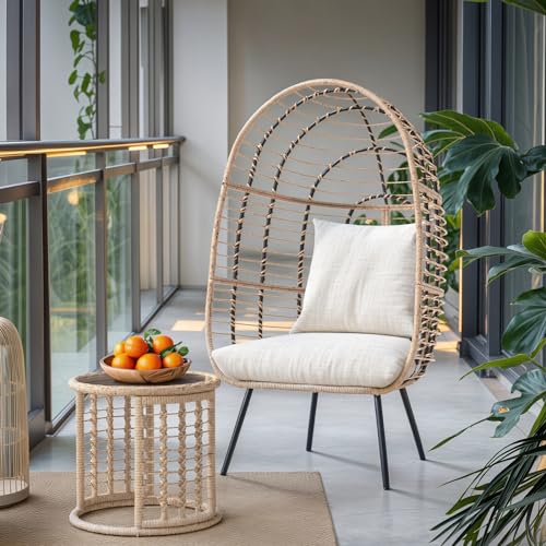 JOIVI Wicker Egg Chair, Oversized Indoor Outdoor Lounger Large Egg Basket Chair with Stand and Cushions for Patio Porch, Backyard, Living Room
