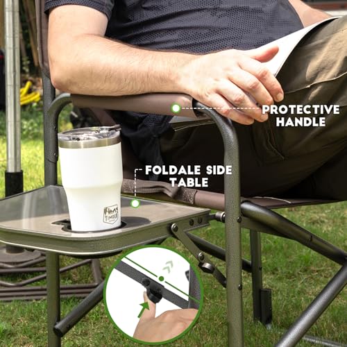TIMBER RIDGE Folding Rocking Camping Chair, 400lbs Capacity Portable Oversized Outdoor Rocker with Hard Armrests, Cup Holder & Side Pocket
