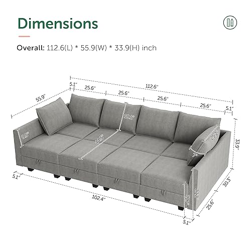 HONBAY Modular Sofa Sectional Sleeper Couch with Ottomans Reversible Sleeper Sectional Sofa Modular Couch with Storage, Aqua Blue