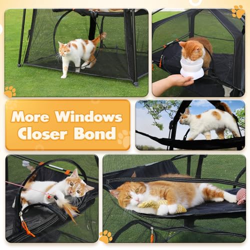 Extra Large Catio Outdoor Cat Enclosure, Rywell 3-Tier Spacious Outdoor Cat Tent, Weatherproof&Sunproof with 5 Windows