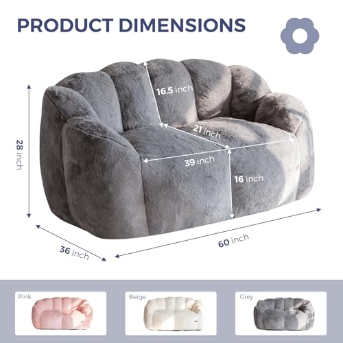 MAXYOYO Bean Bag Chair for Adults, Floral Shaped Bean Bag Sofa, Ultra Soft Faux Fur Floor Sofa, Large Reading Chair for Living Room Bedroom, Beige