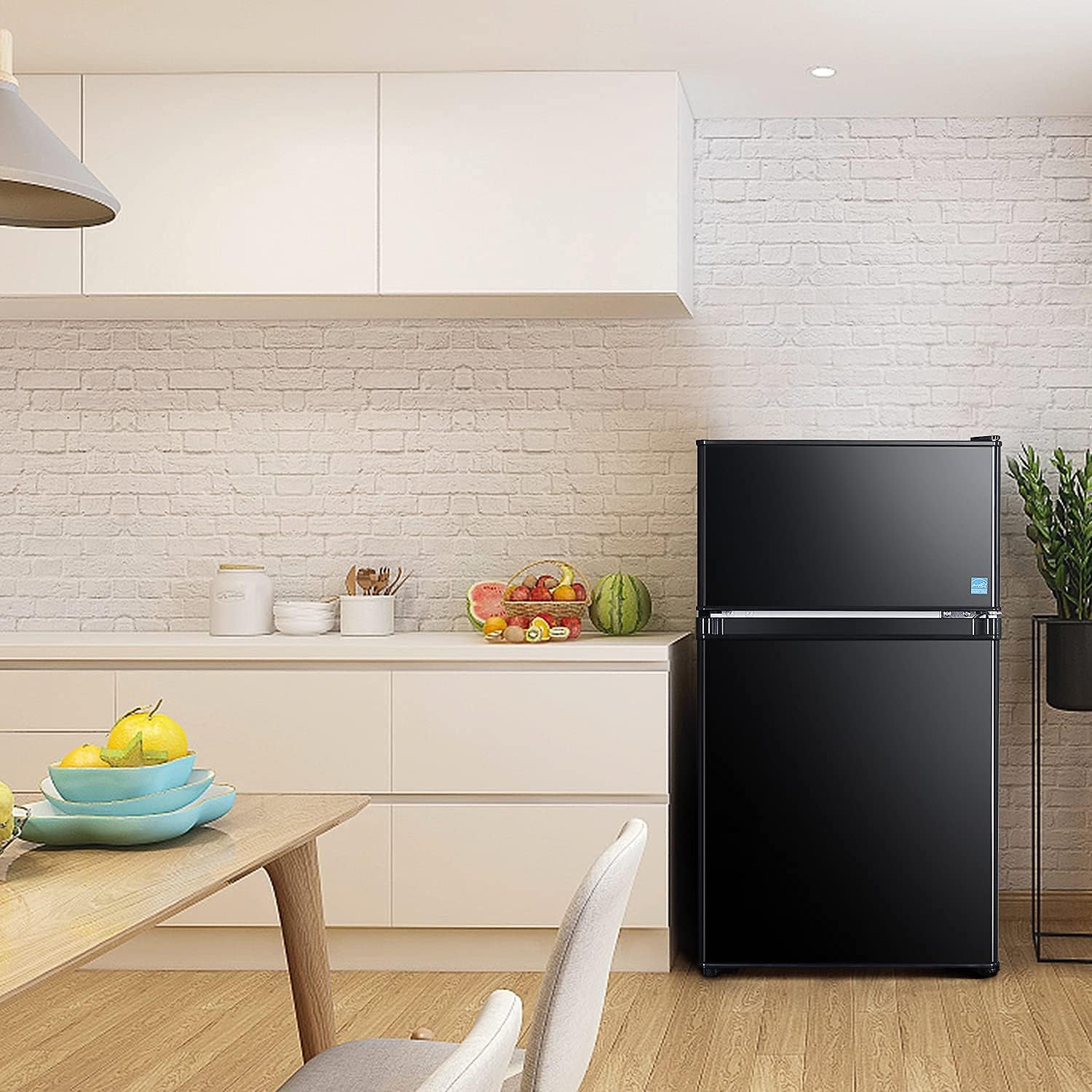 Mini Fridge with Freezer, 3.1 Cu.Ft Refrigerator 2 Doors, Unique Shelf Design, with LED Light, Adjustable Control Thermostat