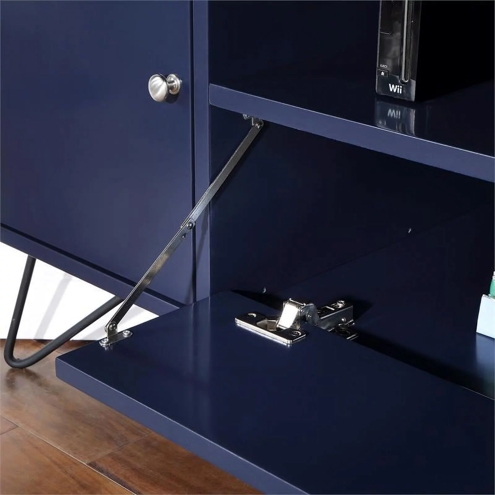 Bowery Hill Modern Wood Multi-Storage Corner TV Stand in Navy