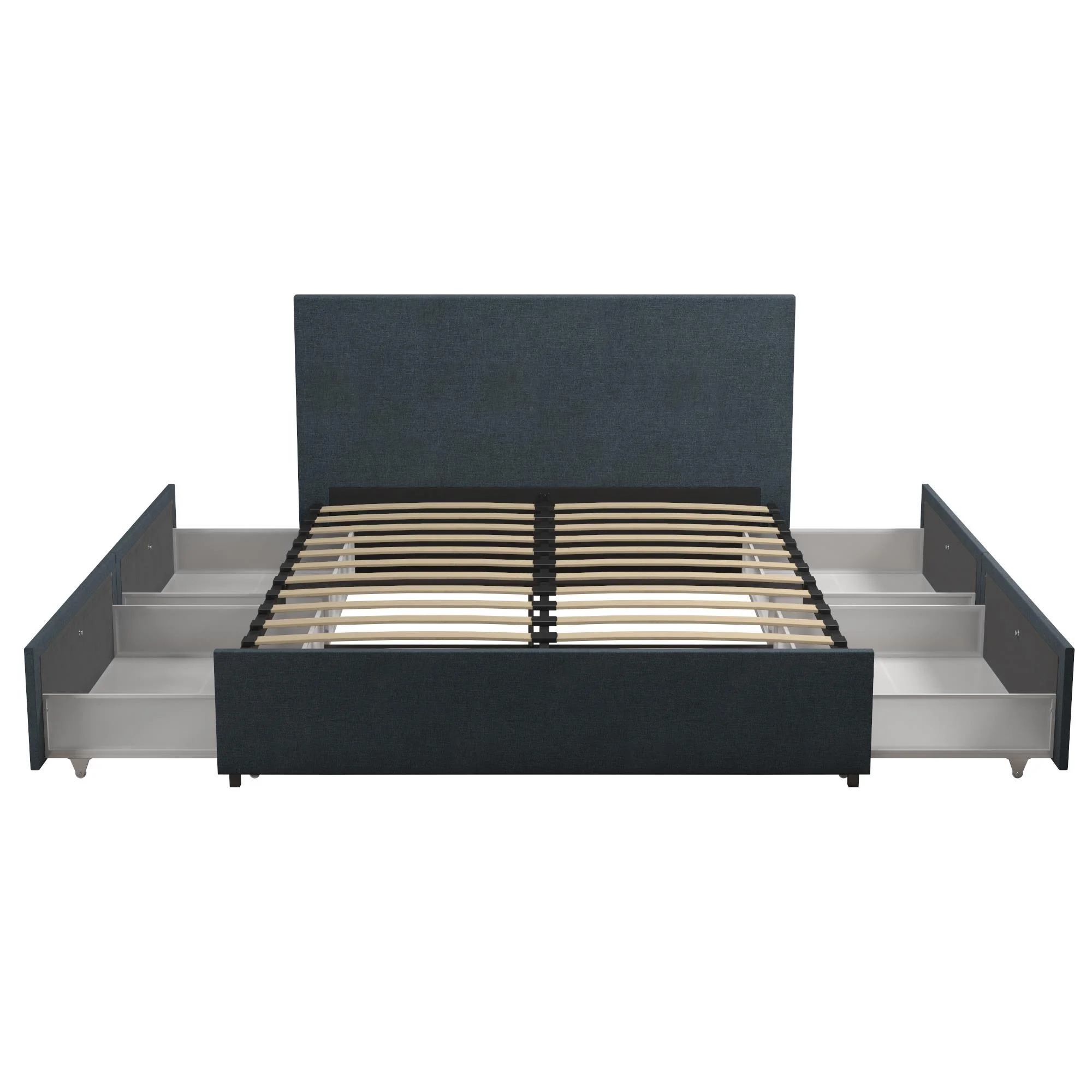 Novogratz Kelly Upholstered Storage Bed Frame, Full, Navy Blue Linen