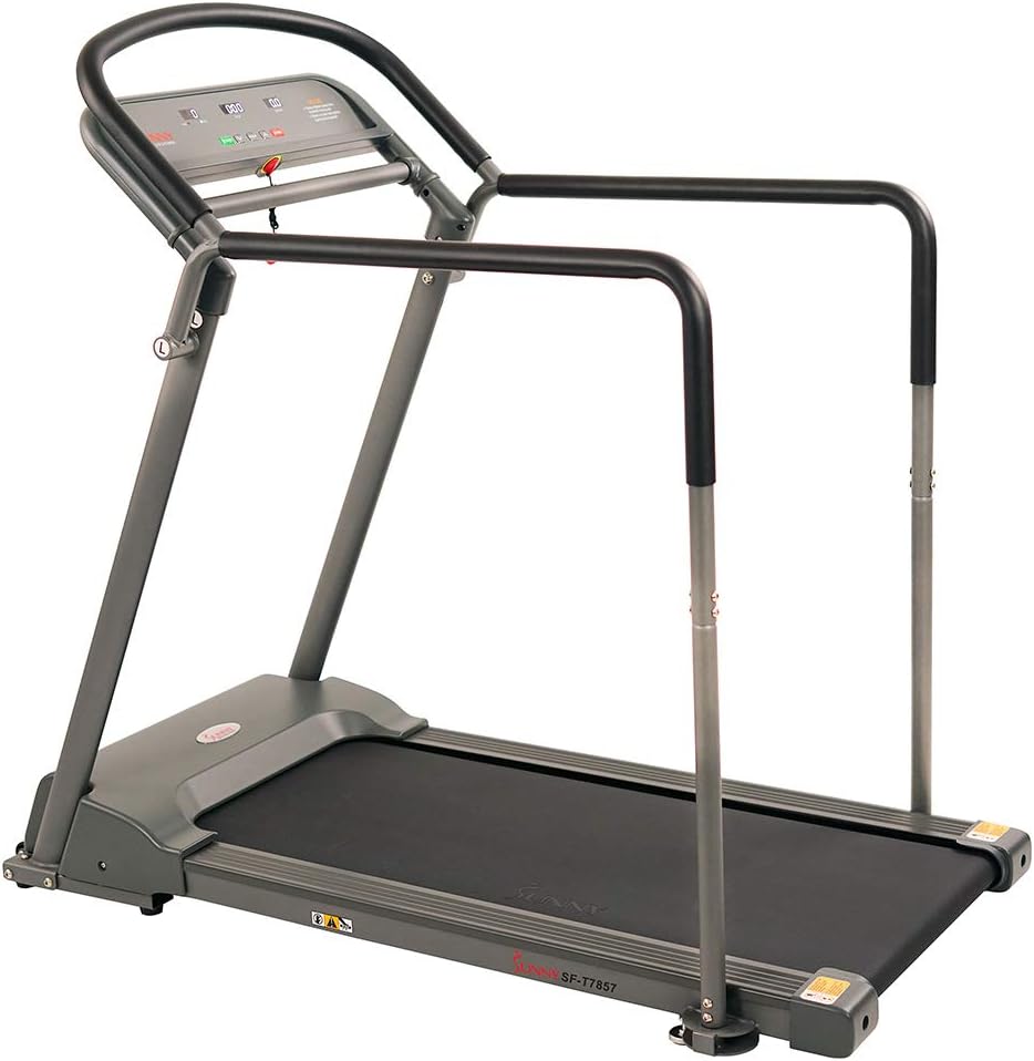 Sunny Health & Fitness Walking Treadmill with Low Wide Deck and Multi-Grip Handrails for Balance, 295 LB Max Weight - SF-T7857, Gray