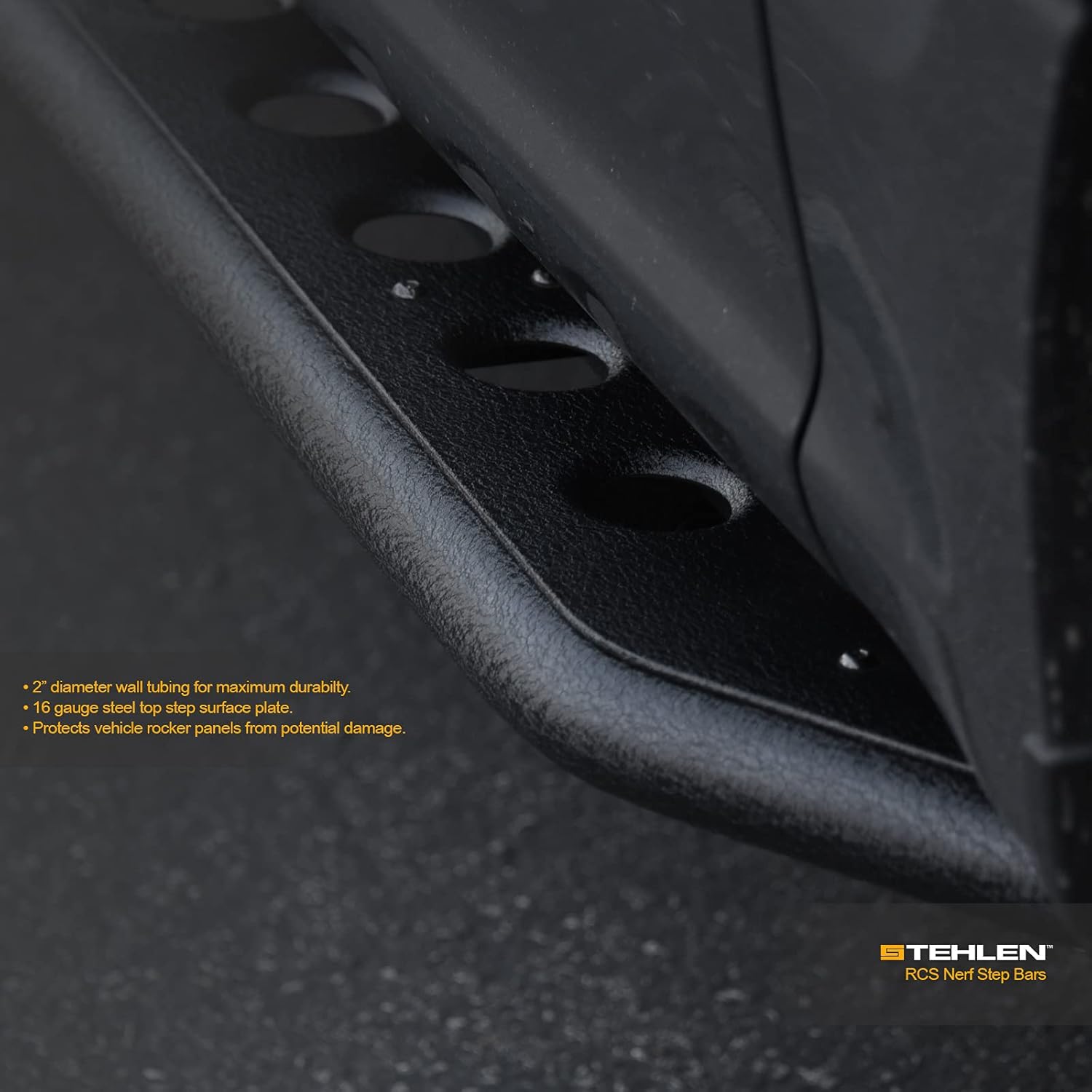 Stehlen 642167823544 Round Pattern Rock Slider Rocker Style Side Step Rail Nerf Bars Running Boards - Textured Black For Ram 1500 2019-2022 Crew Cab