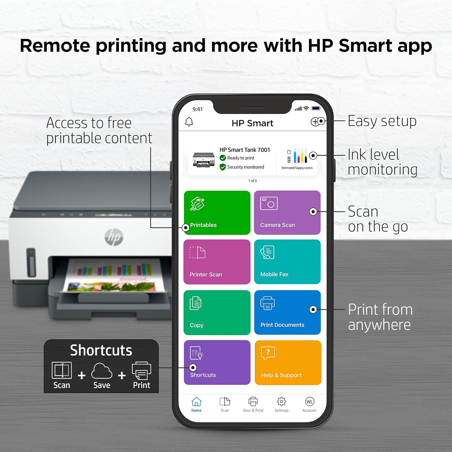 HP Smart -Tank 7001 Wireless All-in-One -Cartridge-free Ink -Tank Printer, up to 2 years of ink included, mobile print, scan, copy (28B49A)