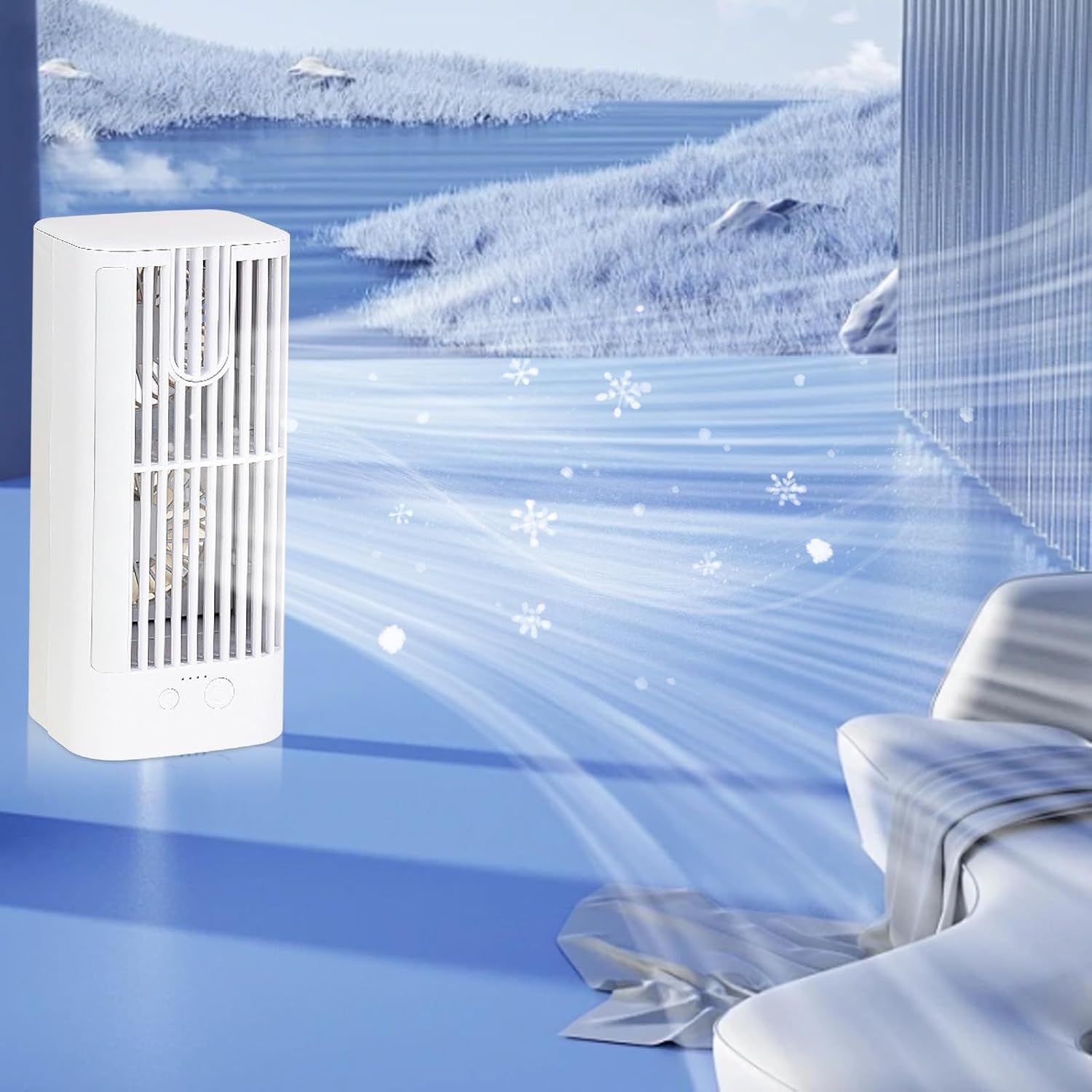 Air-conditioner Cooling Fan | Quiet Desktop Fan with Night Light | Strong Indoor Cooling | Small Household Fan for Air Circulation | Cool Down Room