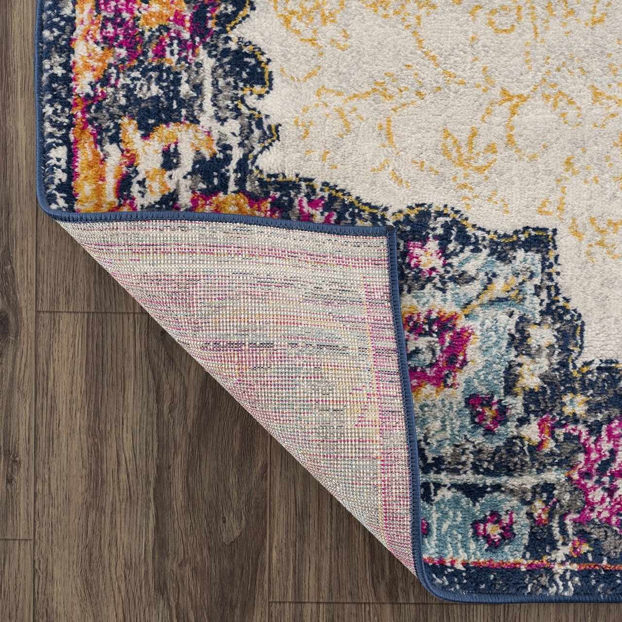 Tigris Collection Pasha Oriental Farmhouse Living Room Bedroom Dining Room Area Rug - Vintage Distressed - Boho Chic Medallion Pattern - Beige, Ivory