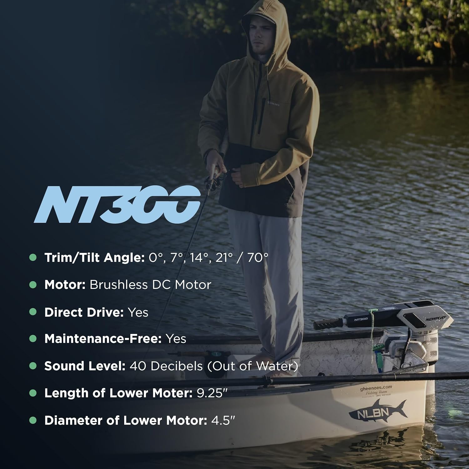 Newport NT300 Electric Outboard Motor - 3HP 1300W Brushless Direct Drive, 66-Mile Range, Ultra-Quiet, Maintenance-Free, Portable