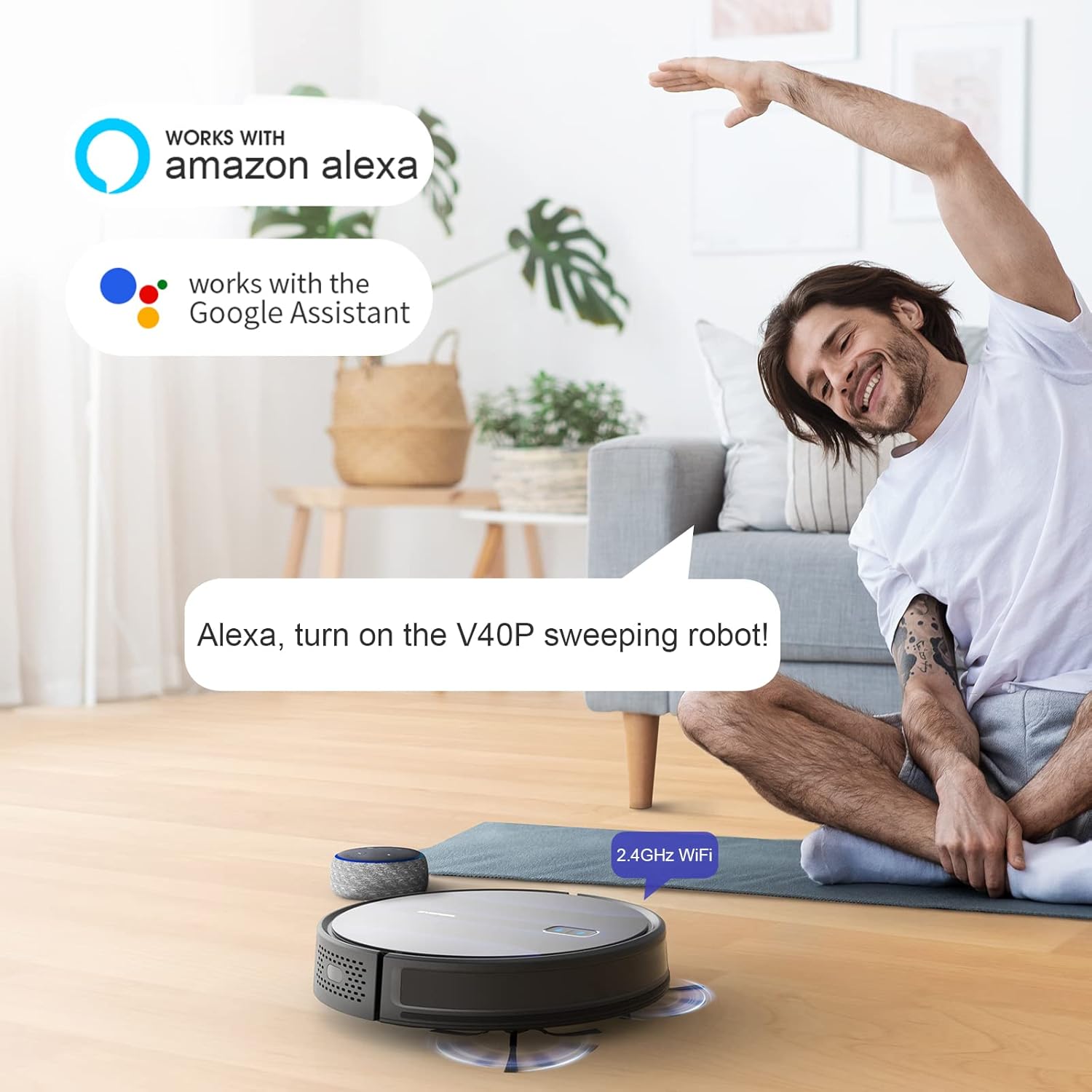 SYSPERL V40P Robot Vacuum,2600Pa Strong Suction,Quiet,Self-Charging Robot Vacuum Cleaner Works with Wi-Fi Alexa/APP/Remote