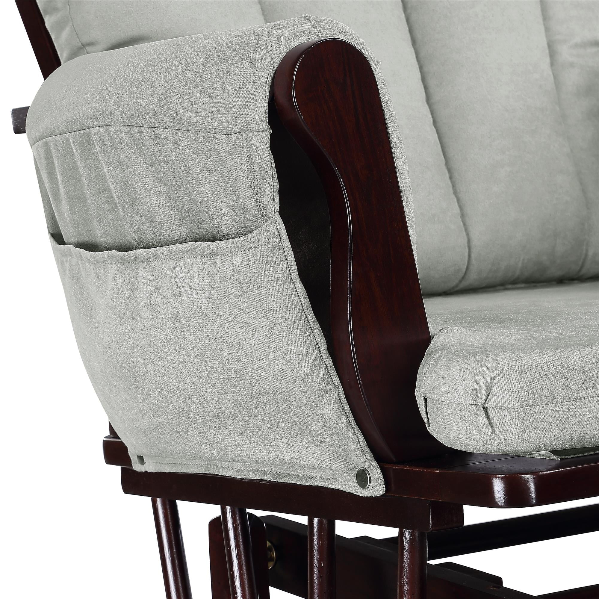 Baby Relax Huntington Glider Rocker with Storage and Ottoman, Espresso Finish with Gray Cushions