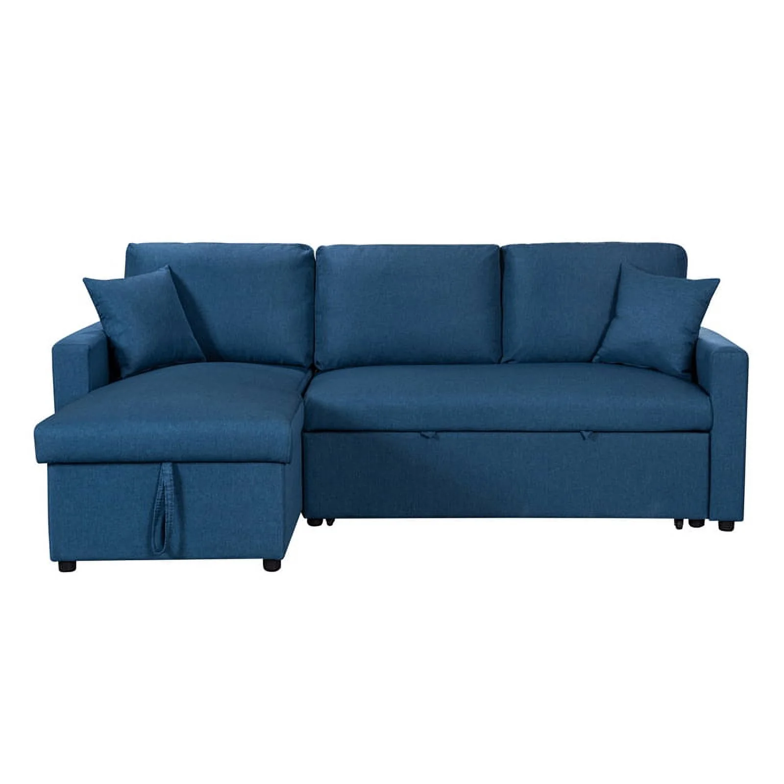 Pemberly Row Blue Fabric Reversible Sleeper Sectional Sofa w/ Storage Chaise