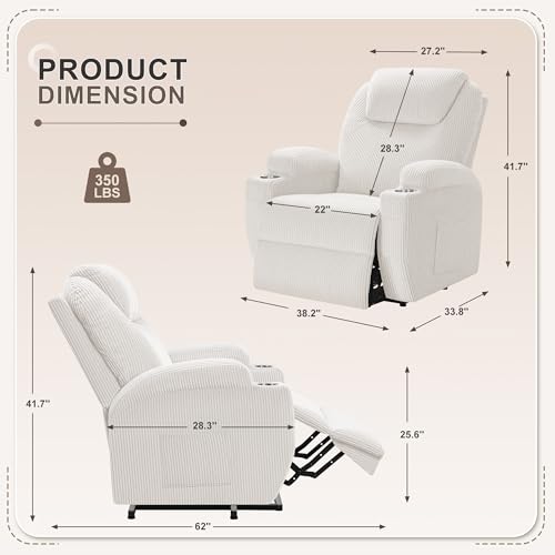 Flamaker Power Lift Recliner Chair PU Leather with Massage for Elderly Ergonomic Lounge Chair Classic Single Sofa with 2 Cup Holders Side Pockets
