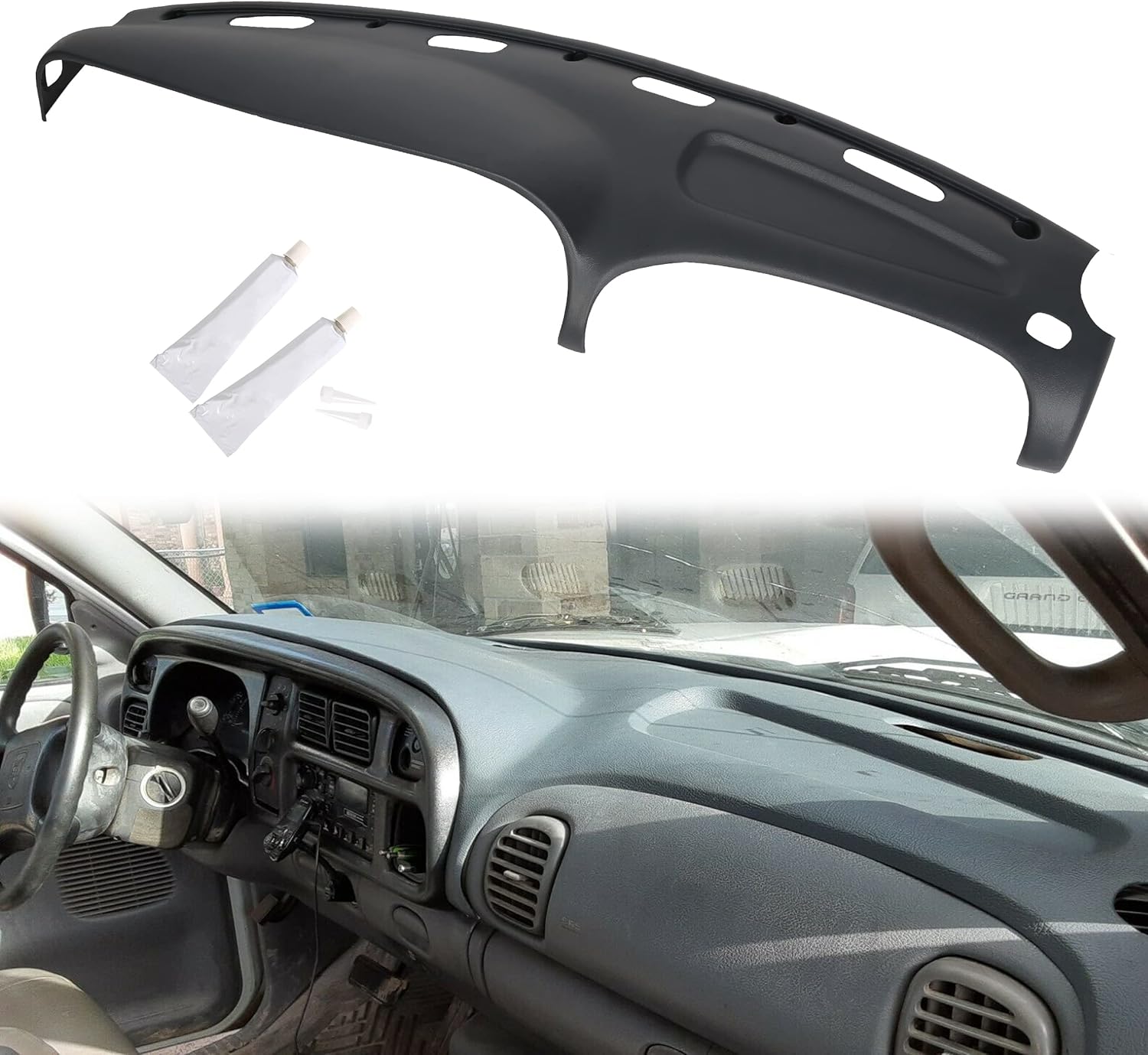 ECOTRIC Front Dash Pad Cover Overlay Dashboard Cap Compatible with 1998-2001 Dodge Ram Trucks Gray Molded Dash Bezel Protector