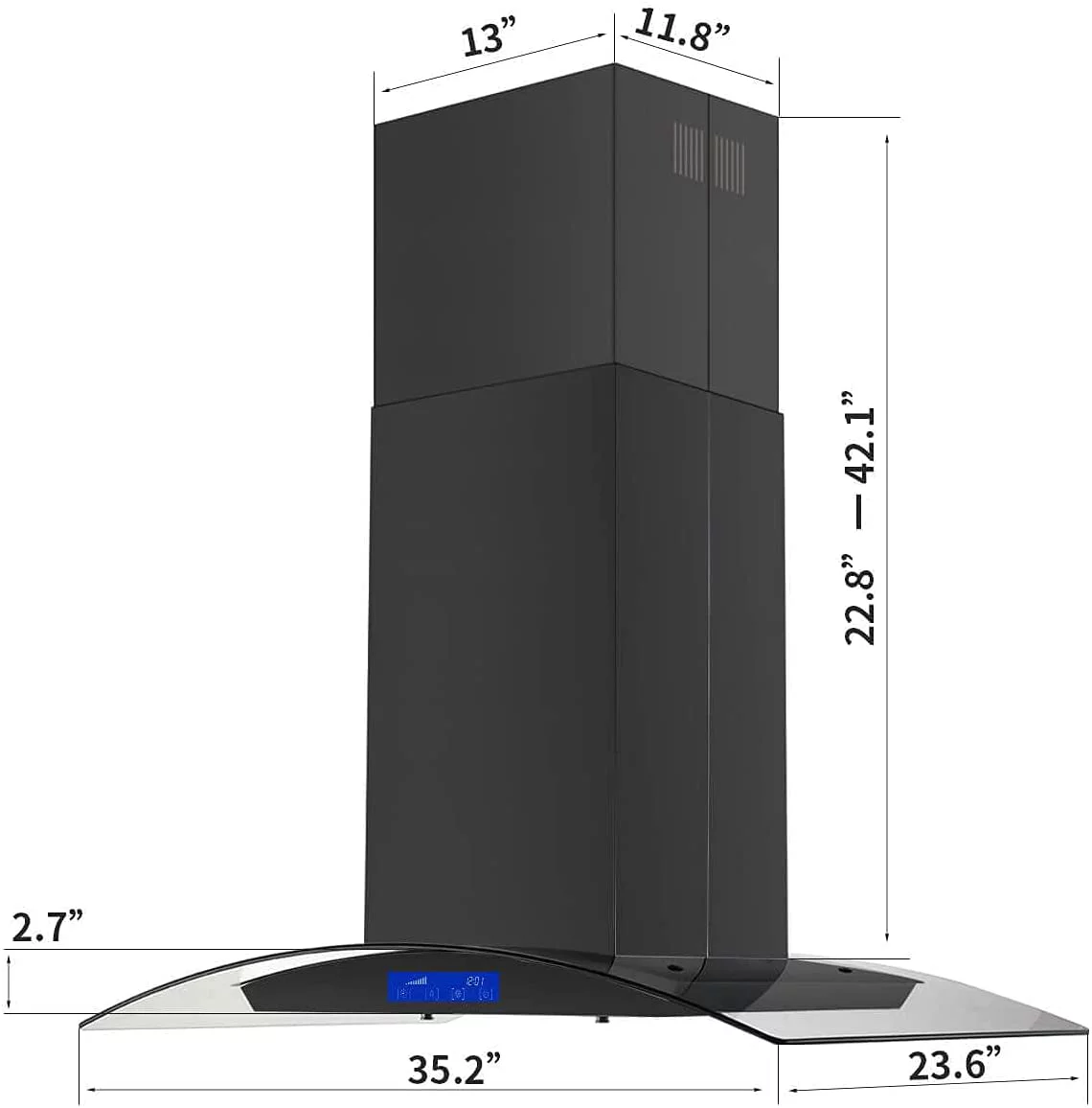Tieasy Range Hood 36 inch Island Mount Range Hood 900 CFM Kitchen Digital Panel 3-Speed
