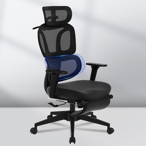 FLEXISPOT ErgoX Premium Ergonomic Office Chair with Footrest- Adjustable 3D Armrests, Dynamic Lumbar Support, Recline & Tilt Function, Mesh Seat