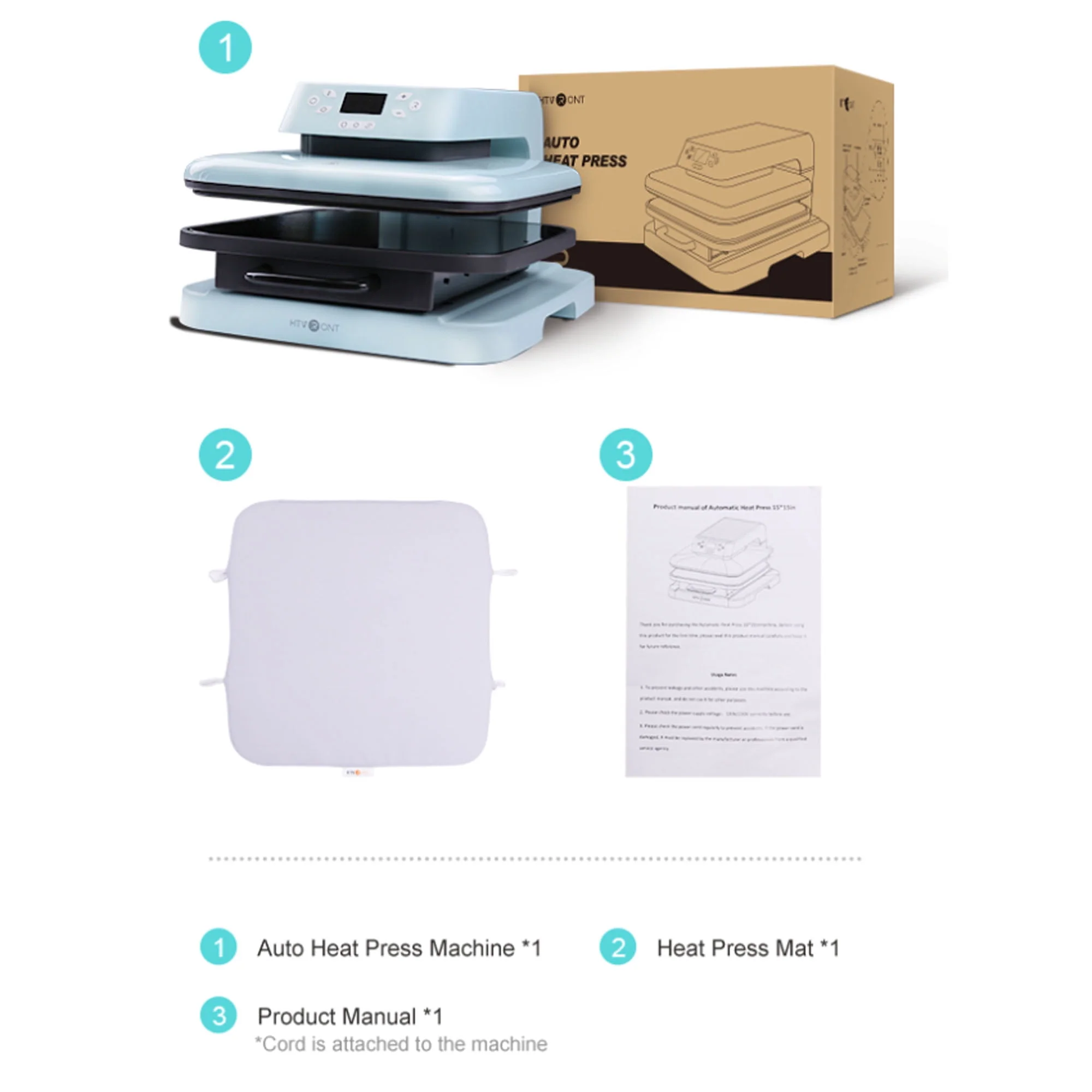 HTVRONT 1500W 15x15 White Auto Heat Press Machine for Transfer Vinyl & Sublimation Project