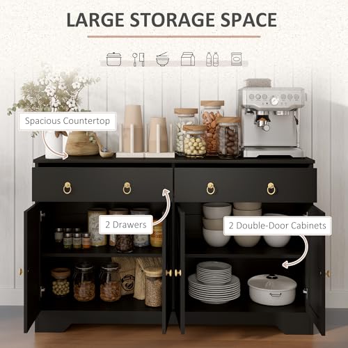 HOMCOM 48" Sideboard Buffet with Storage, Kitchen Storage Cabinet with 2 Drawers and 4 Barn Doors