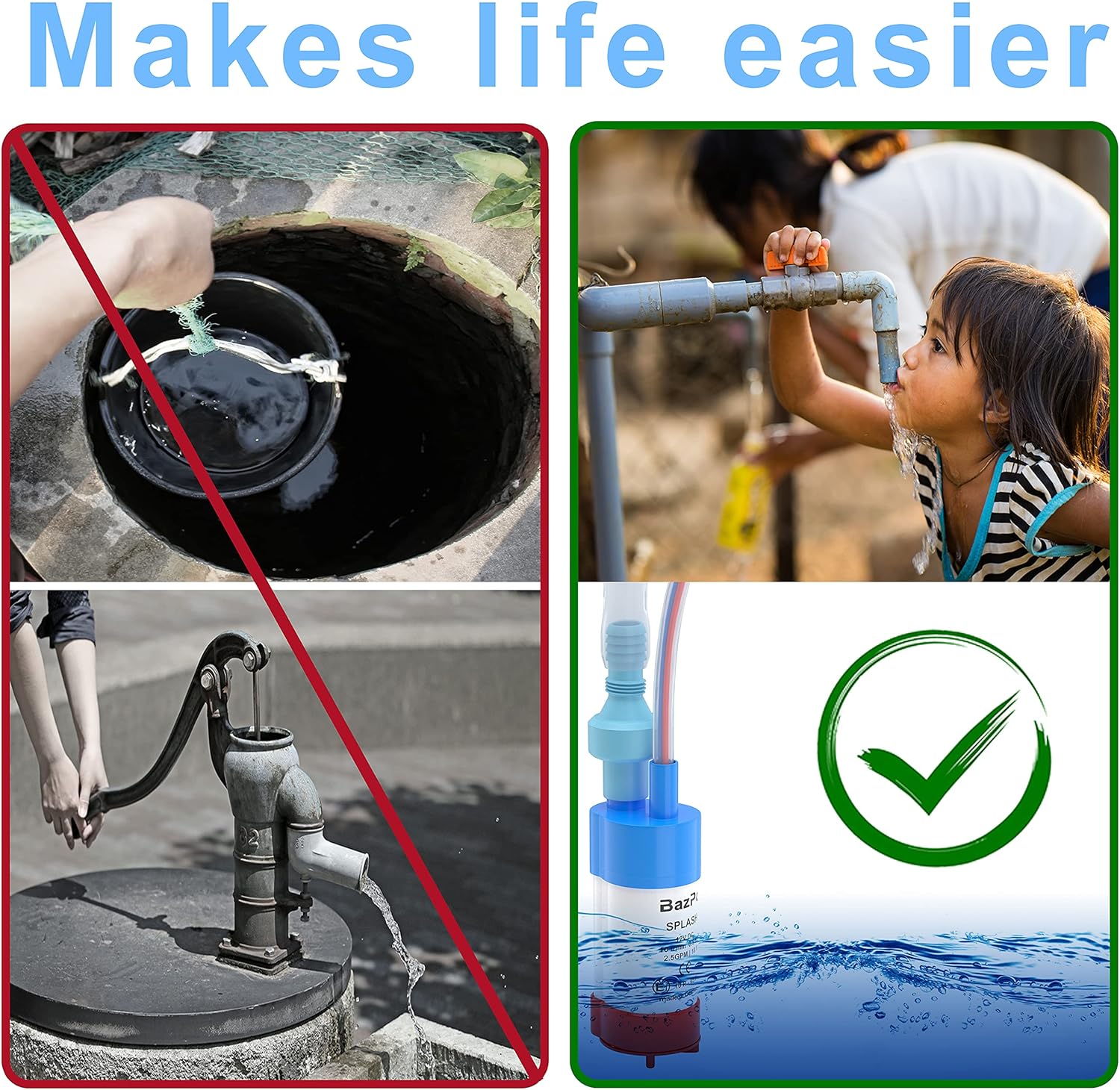 BAZPO 12V Mini Portable Submersible Water Pump | for RV, Camper, Aquarium, Hydroponic, Well, Jug