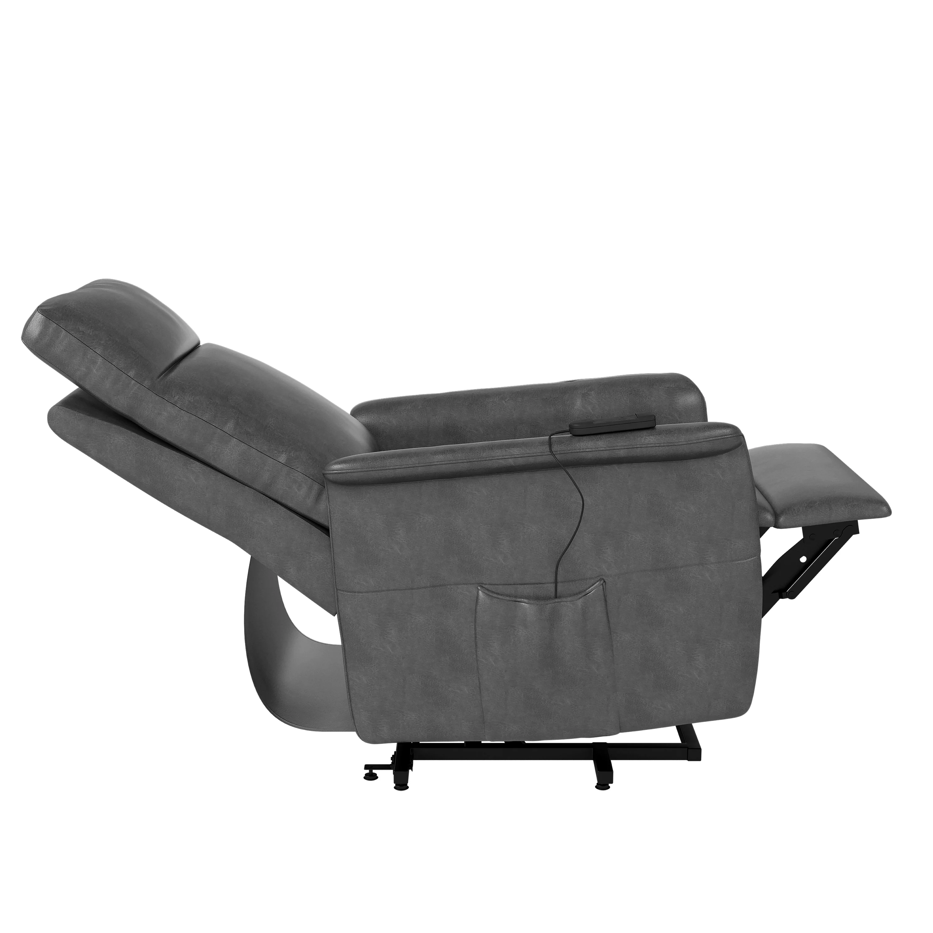 Homesvale Rowan Power Recline and Lift Chair, Gray Faux Leather