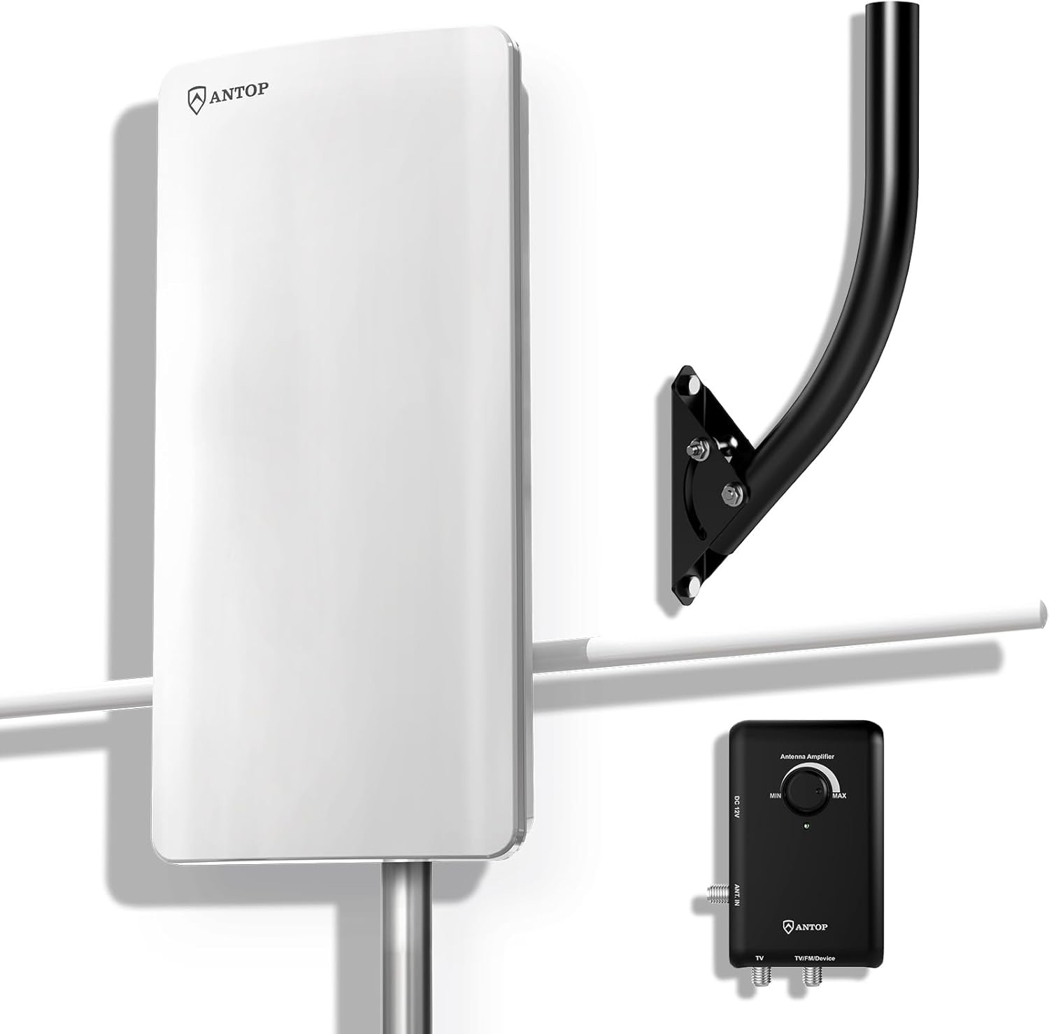 TV Antenna ANTOP 2024 Digital Antenna for Smart TV Indoor Outdoor with Mounting J Pole & Signal Booster, Support HD 4K 1080p VHF UHF