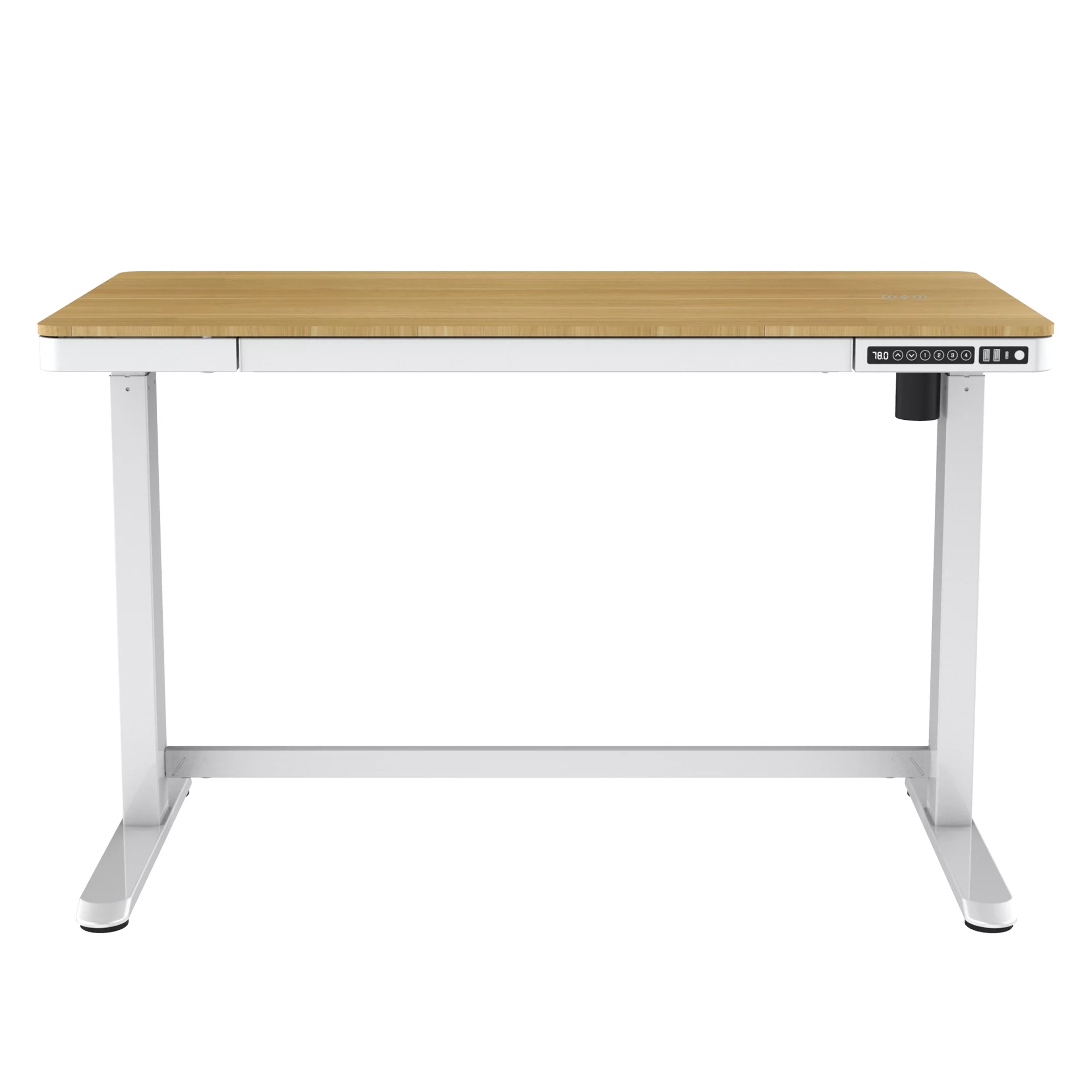 Koble Juno 48" Electric Height-Adjustable Desk with White Frame and Light Wood Foil Top
