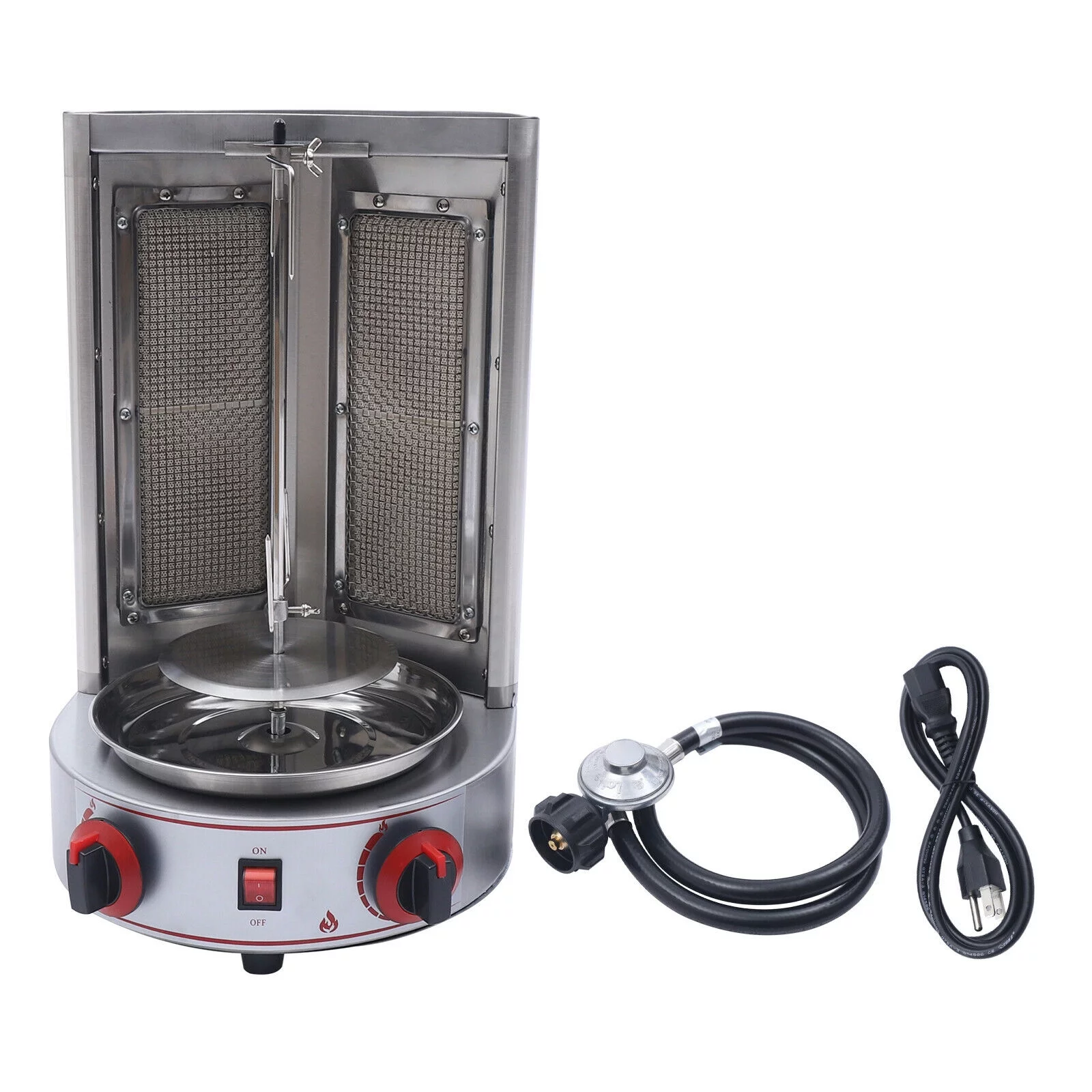 Fichiouy Vertical Gas Broiler Shawarma Machine Doner Kebab Gyro Grill Rotisserie Machine 3KW Silver