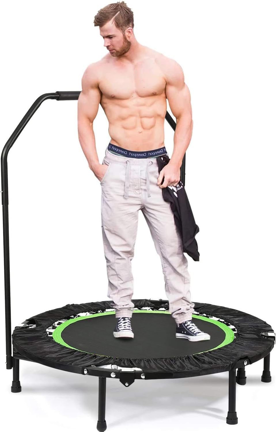 ANCHEER Fitness Trampoline for Kids with Handle Bars, 40'' Rebounder Trampoline Bungee Folding