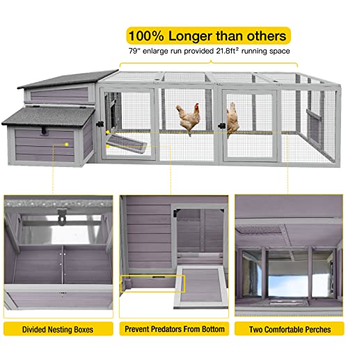 Aivituvin Chicken Coop Wooden Hen House Two Nesting Box with Large Run Outdoor Rabbit Hutch Bunny Cage Poultry Coop Suit for 4-6 Chickens