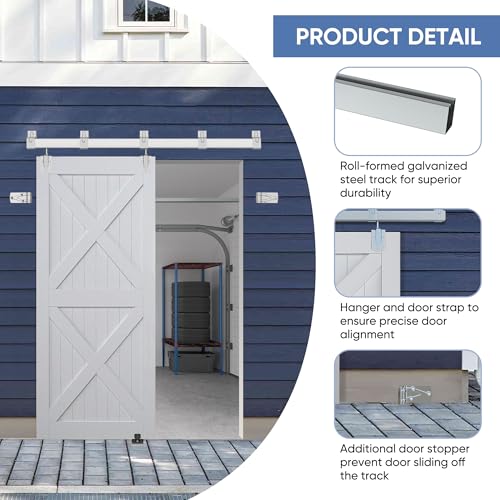 BARNSMITH 8FT Exterior Barn Door Hardware, Sliding Barn Door Hardware Kit Heavy Duty Barn Door Track for Outdoor Use(NO Door, Hardware Only)