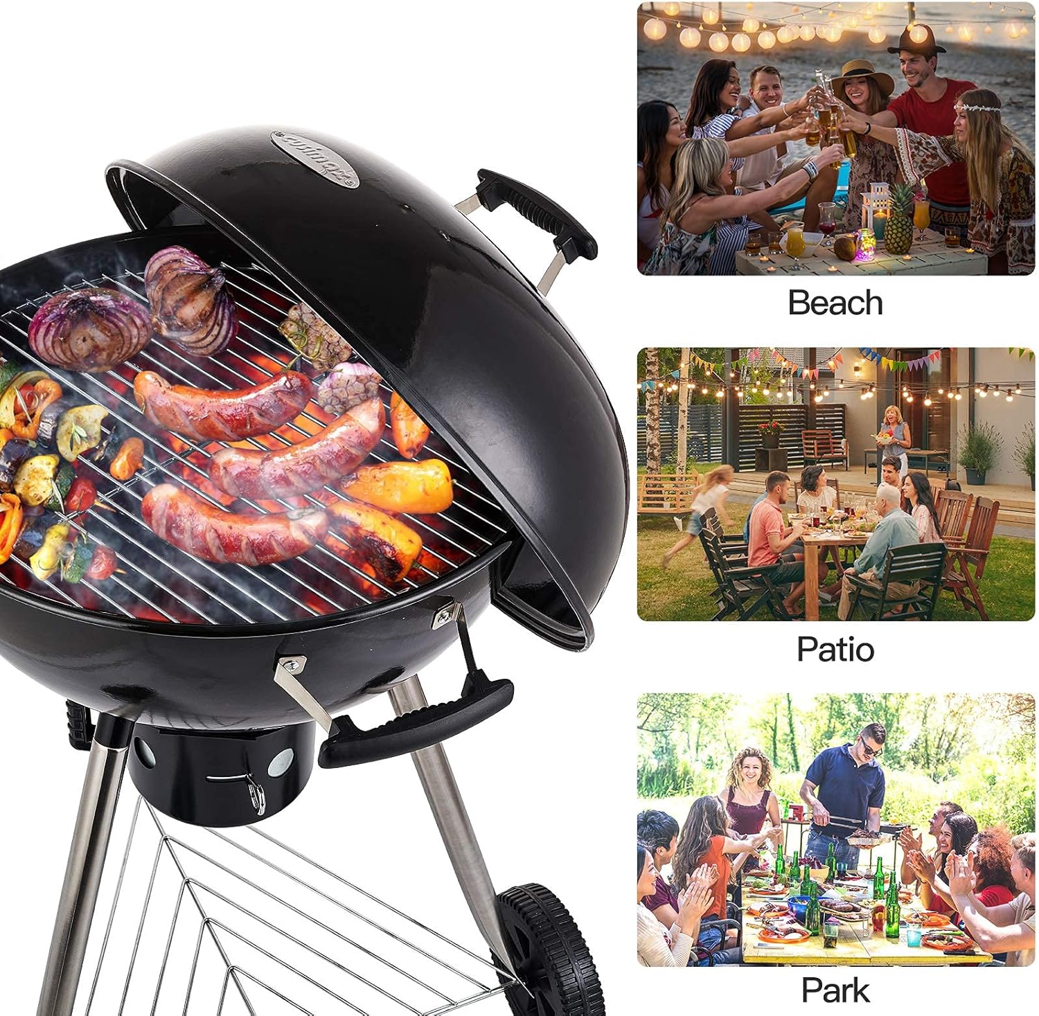 CUSIMAX Charcoal Grill Portable BBQ Grill Kettle 22.5 inch, Outdoor Grills & Smokers for Patio Backyard Barbecue Camping, Black