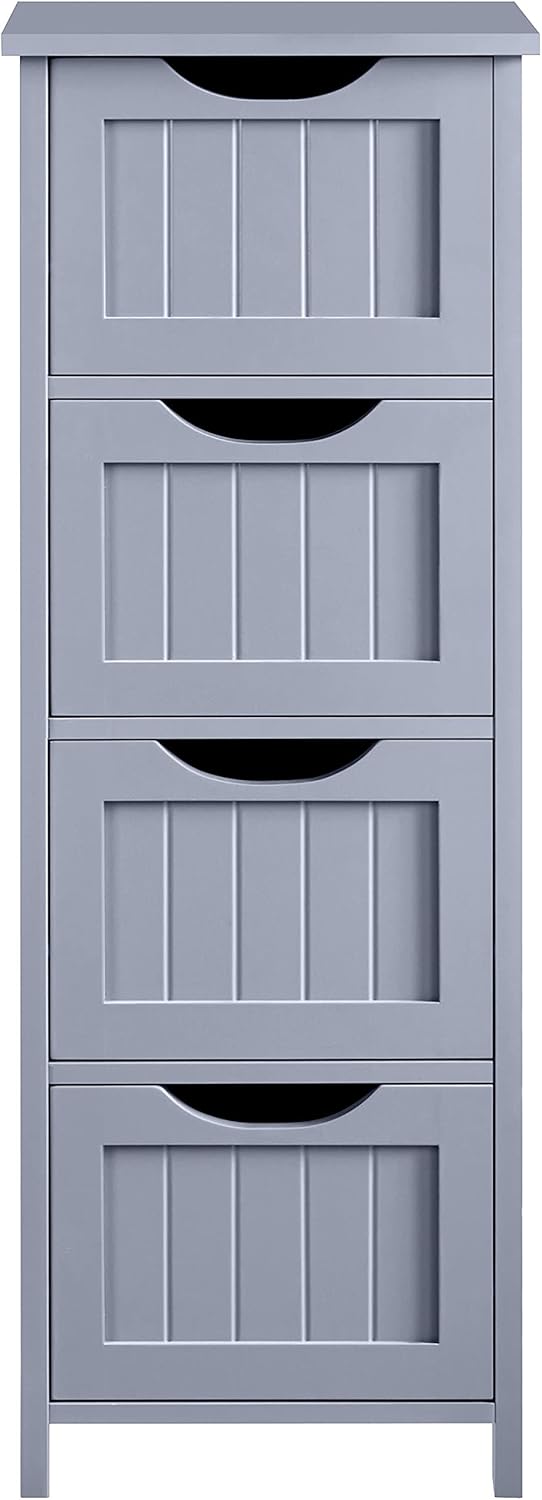 Yaheetech Wood Bathroom Floor Cabinet Side Storage Organizer, Free Standing Storage Cabinet with 4 Drawers, Bathroom Accent Furniture, Gray Pack of 2