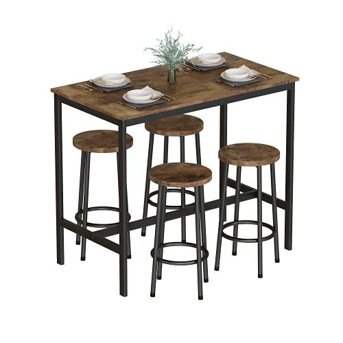 MIERES Dining Table Set for 4-5pcs Kitchen Counter w/Bar Stools, Compact Design & Sturdy Structure & Easy Assembly, Height 34.7''