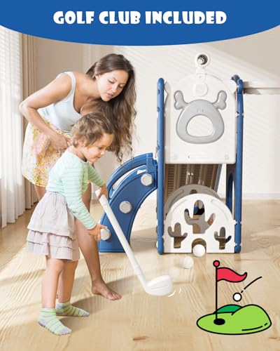 XJD 5 in 1 Toddler Slide, Kids Slide for Toddlers Age 1-3, Outdoor Indoor Playset for Toddlers with Basketball Hoop and Ball
