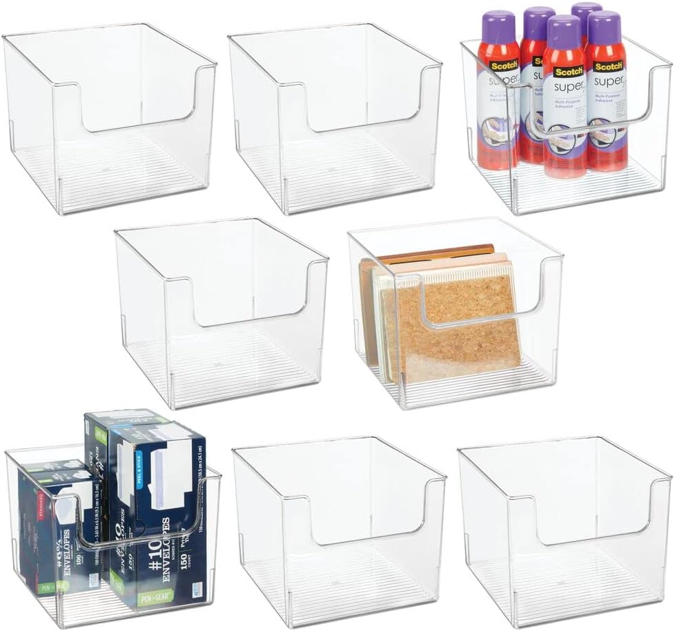 mDesign Modern Plastic Open Front Dip Storage Organizer Bin Basket for Home Office Organization - Shelf, Cubby, Cabinet