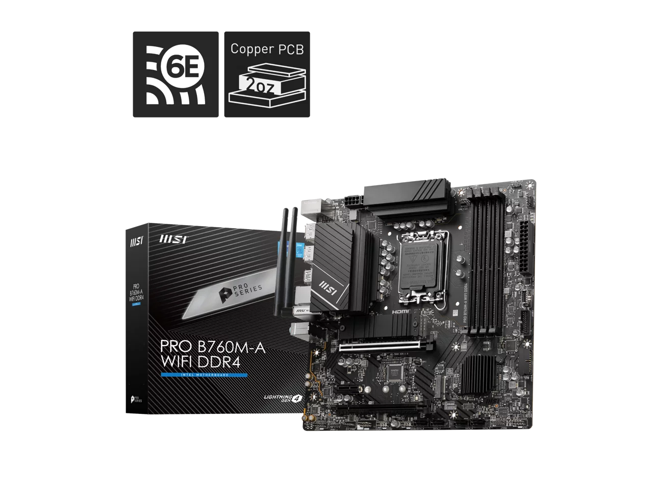 MSI PRO B760M-A WIFI DDR4 LGA 1700 (Intel 12th&13th Gen)  SATA 6Gb/s Micro ATX Motherboard,WiFi 6,Intel,2.5Gb LAN