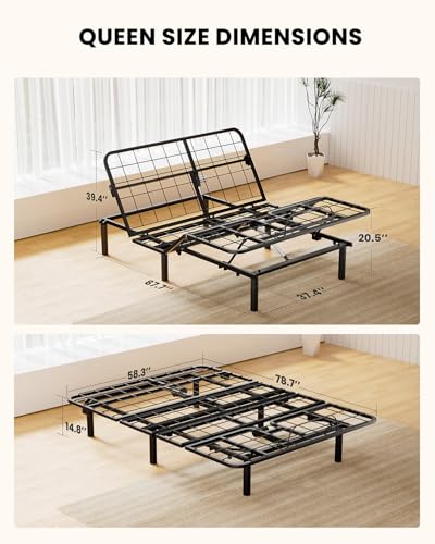 Amada Queen Adjustable Bed Frame with Massage, Head & Foot Incline, Wireless Remote, 4 Built-in USB Ports, LED Night Light, 4 Height-Adjustable Legs