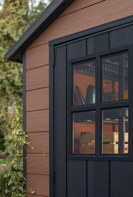 KETER Newton 7.5x7 Large Resin Outdoor Storage Shed Kit &ndash; Perfect to Store Patio Furniture, Garden Tools, Bike Accessories, and Lawn Mower
