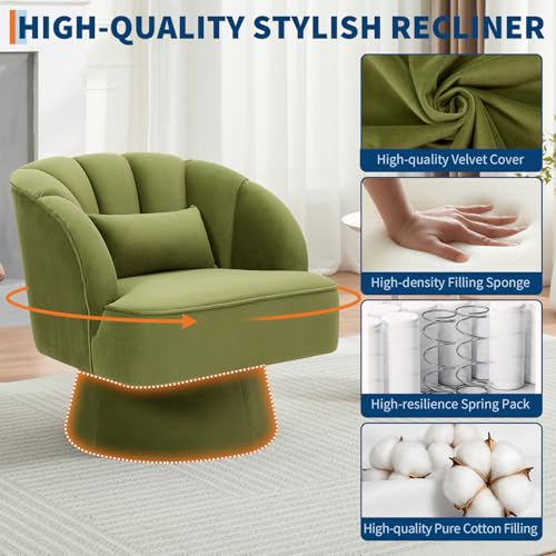 GarveeHome Modern Swivel Barrel Accent Chair, 360° Teddy Fabric Upholstered Armchair with Striped Backrest & Plush Padding