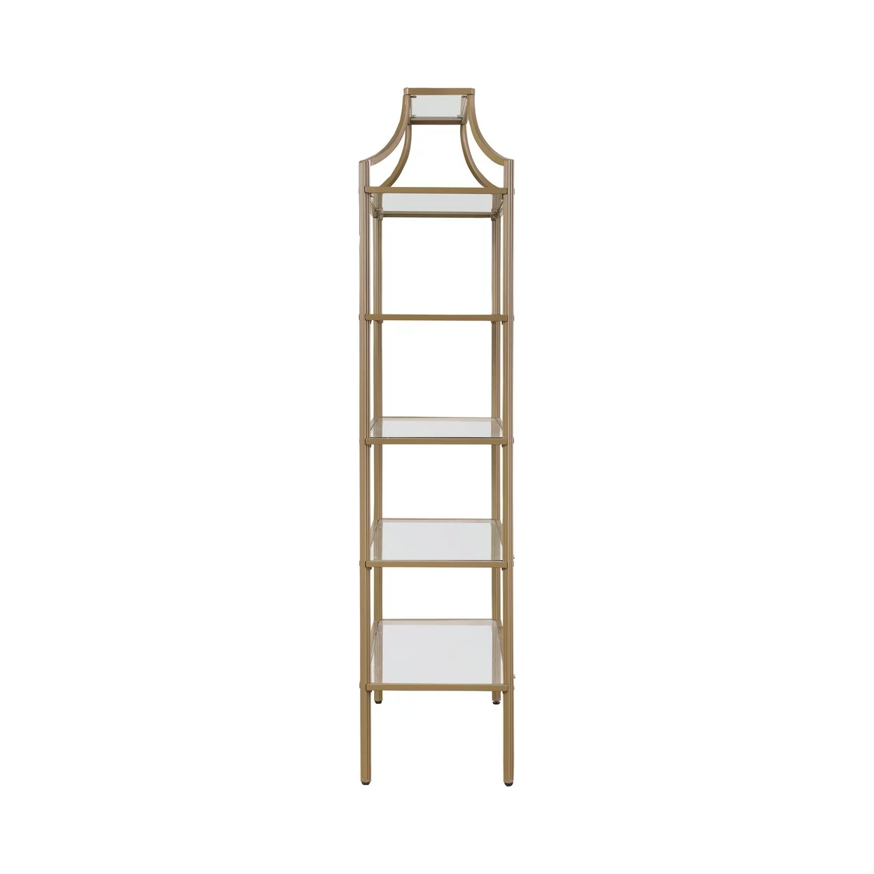 Bookcase with 5 Tempered Glass Shelves and Metal Frame, Gold