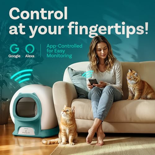 Self Cleaning Litter Box with Auto Safety Sensors for Multiple Cats - Automatic Cat Litter Box Self-Cleaning