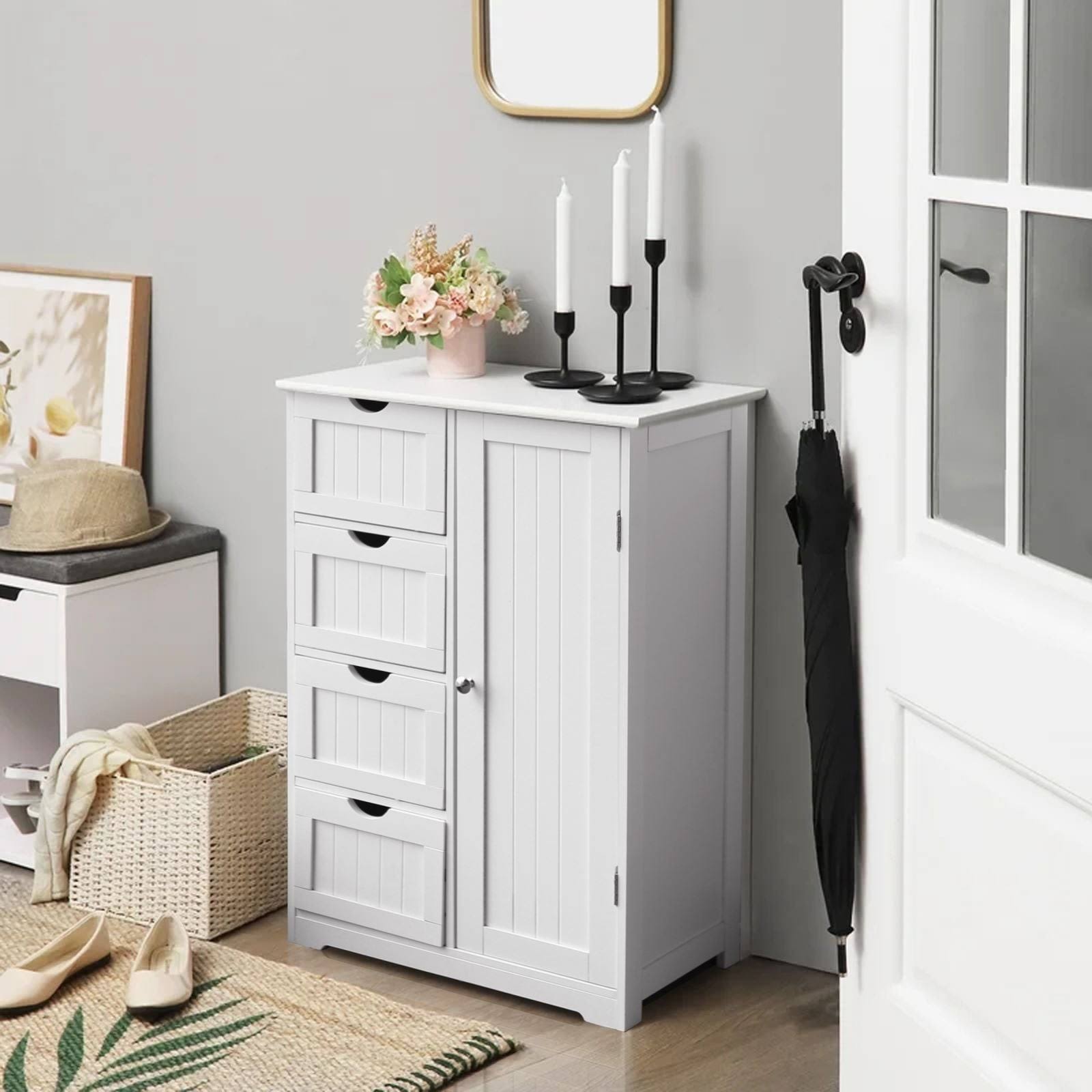 Veikous 4 Drawers Bathroom Storage Cabinet and Cupboard 2 Shelves - White