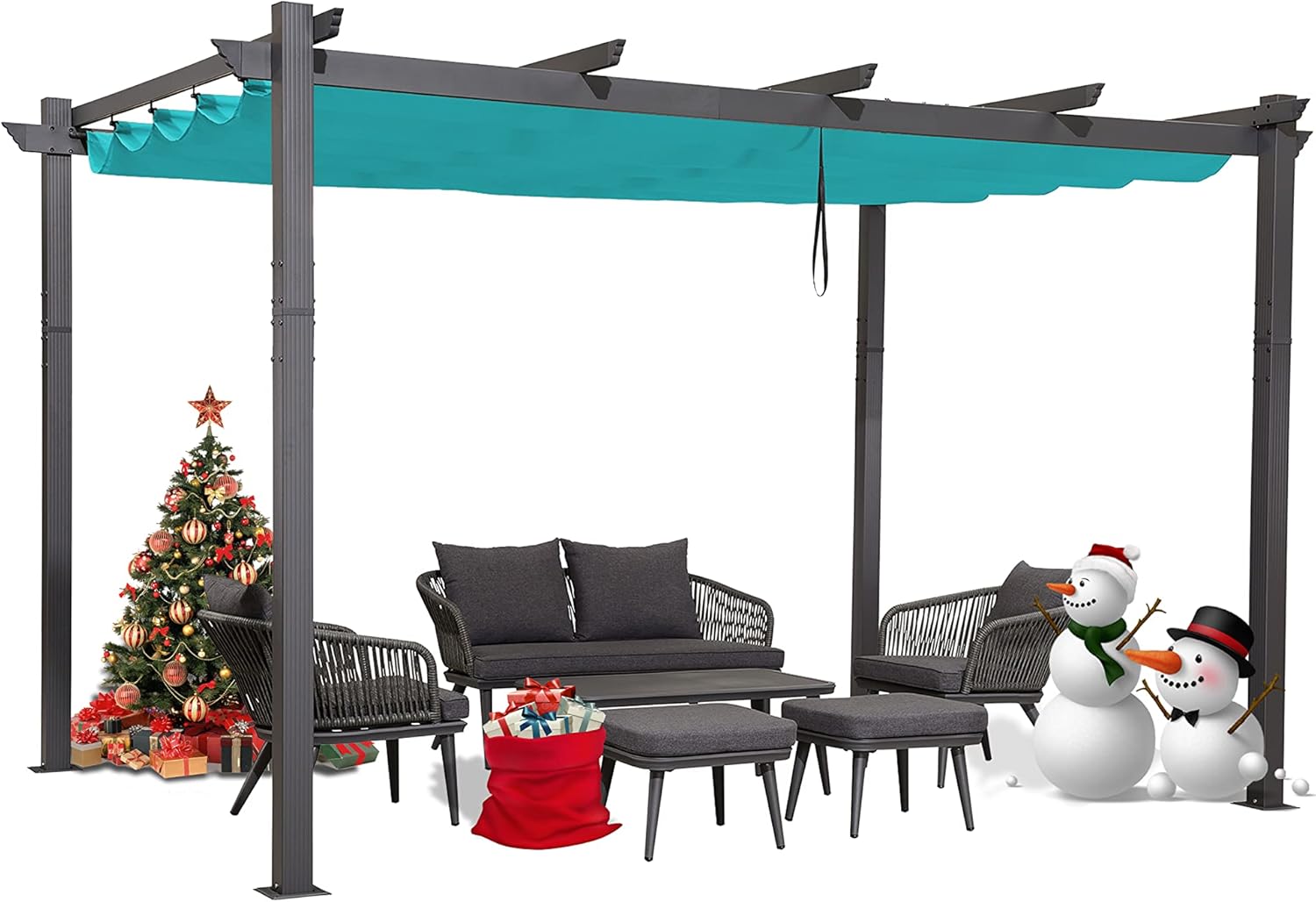 PURPLE LEAF 10' X 12' Outdoor Retractable Pergola with Sun Shade Canopy Patio Metal Shelter for Garden Porch Beach Pavilion Grill Gazebo Modern Yard