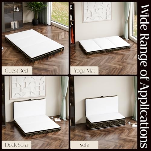 Tri-Fold Memory Foam Mattress Queen - 6 Inch Portable Folding Mattress with Handle & Washable Cover, Floor Bed with Non-Slip Base