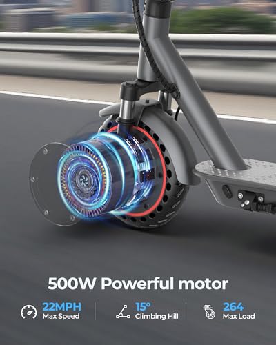 Electric Scooter with Seat, 500W Motor, 10" Solid Tires Electric Scooters for Adults & Teens, MAX 22Mph, 22 Miles Long Range